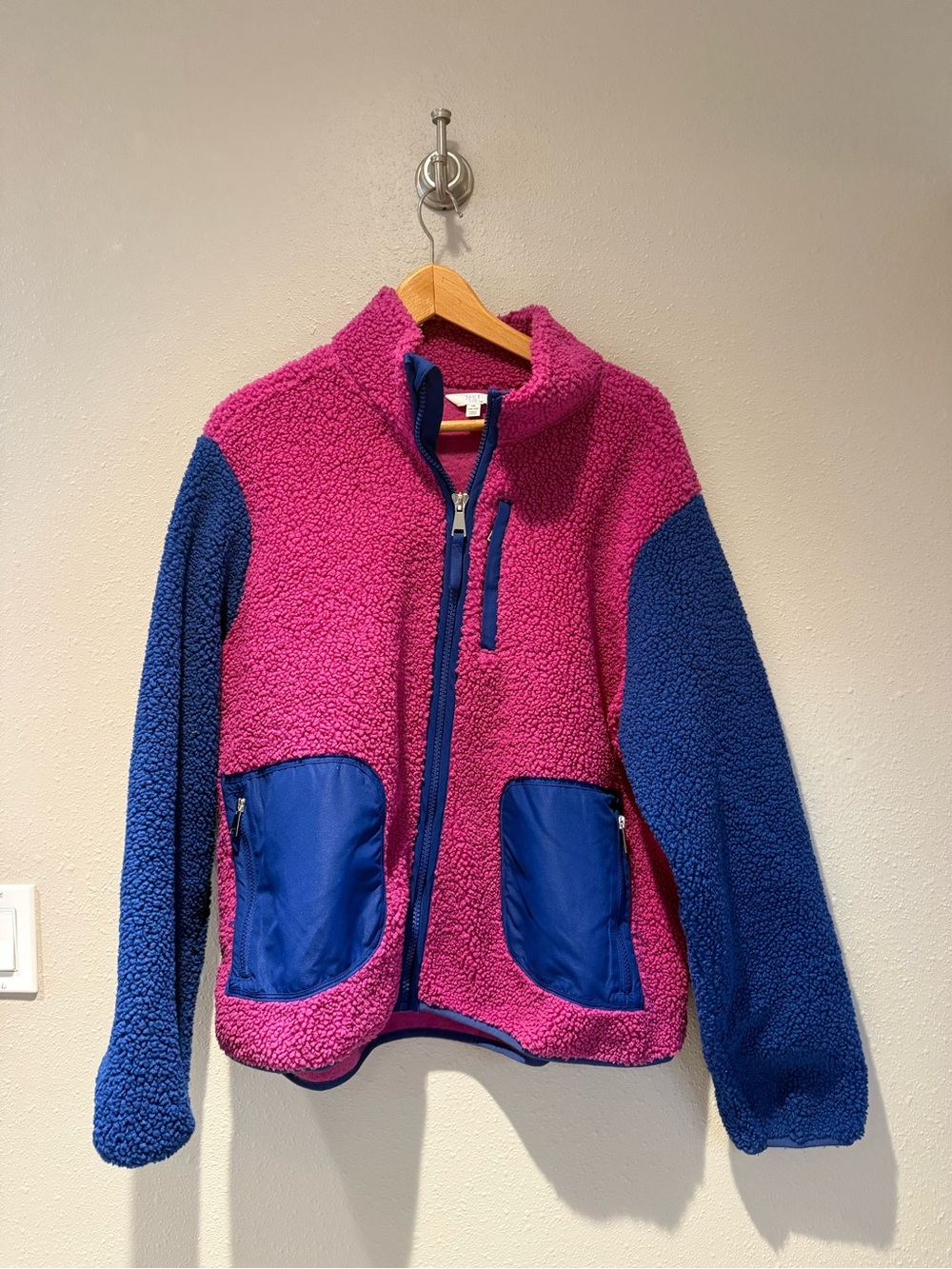 Time and Tru Colorblock High Pile Sherpa Fleece Jacket Pink Blue Zip Up 1X